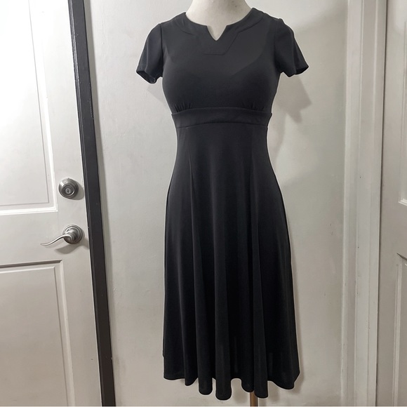 Cousin’s Concert Attire Black Formal V Neck A-line Midi Length Dress - Picture 2 of 6